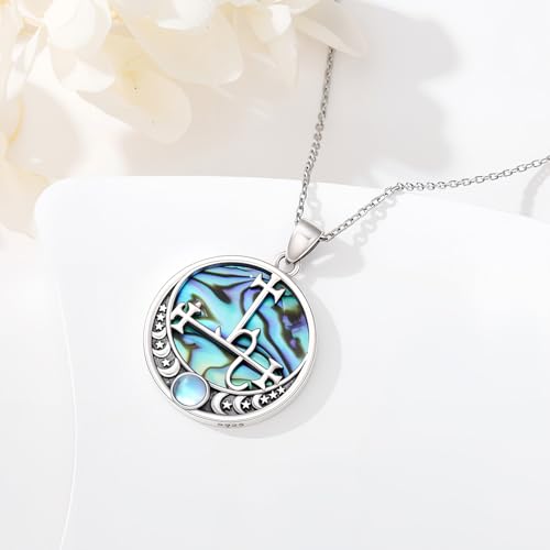 Witch Necklace 925 Sterling Silver Pentagram Triple Moon Pentacle Pendant Wiccan Pagan Jewelry Witchy Gifts for Women - style: Lilith-Abalone