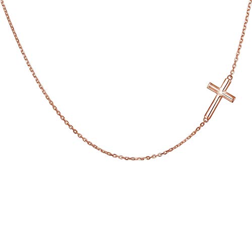 DAOCHONG S925 Sterling Silver Sideways Cross Choker Necklace 14+4 Inch | Adjustable Short Chain Elegant Accessory for Women Minimalist Faith Daily Stacking Jewelry Gift for Her - color: Rose gold-tone