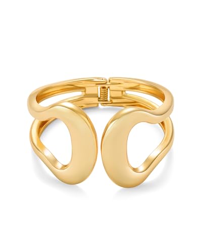Bangle Bracelets for Women | 14K Gold Plated Trendy Wide Bracelets | Hinged Arm Cuff Bangles Chunky Bracelet for Women - color: gold arm cuff