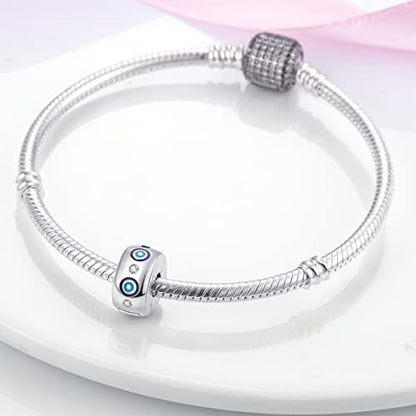 Parmuz Clip Spacer Charm for Bracelet 925 Sterling Silver Stopper Beads | Pave Lock Stopper Charm for Necklace Pink Daisy Butterfly Cubic Zirconia Openable Beads Jewelry Gift for Woman - color: Eye clip chams 2pcs