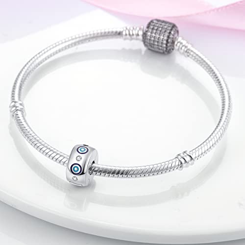 Parmuz Clip Spacer Charm for Bracelet 925 Sterling Silver Stopper Beads | Pave Lock Stopper Charm for Necklace Pink Daisy Butterfly Cubic Zirconia Openable Beads Jewelry Gift for Woman - color: Eye clip charm