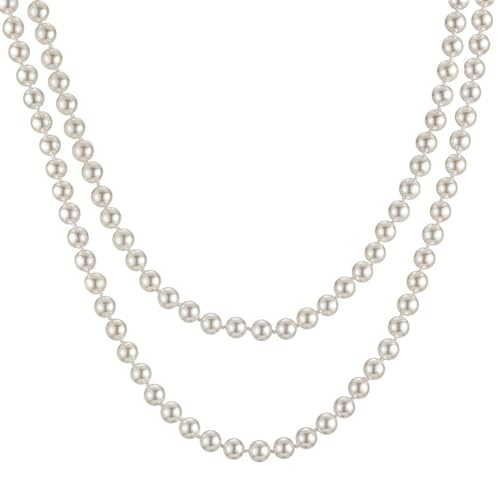 Long Pearl Necklace for Women 59" Faux White Pearls Necklaces Black Bow Pearl Beads Necklace 1920s Statement Bride Wedding Jewelry Gifts - color: White Pearl Necklace