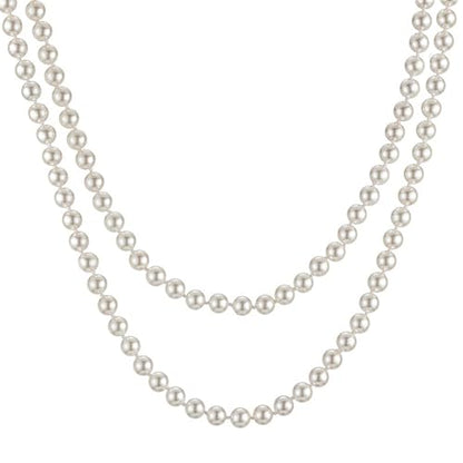 Long Pearl Necklace for Women 59" Faux White Pearls Necklaces Black Bow Pearl Beads Necklace 1920s Statement Bride Wedding Jewelry Gifts - color: White Pearl Necklace