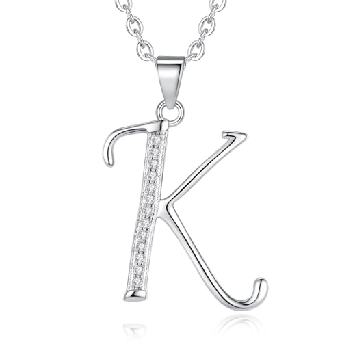 VIKI LYNN Dainty Initial Letter Pendant Necklace for Women | Cubic Zirconia Initial Jewelry, Personalized Letter Necklace, Dainty Women Jewelry, Birthday Gift Idea for Her, Mom and Wife - color: Silver, style: Silver-K
