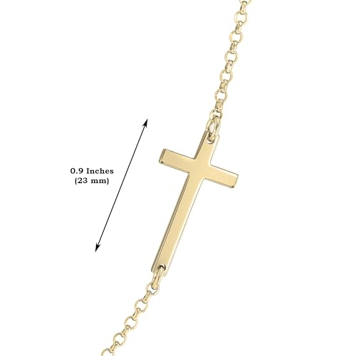 Sterling Silver Sideways Cross Necklace with Adjustable Rolo Chain and Faith Keepsake Card Gift For Women - style: 14K Gold over Sterling Silver
