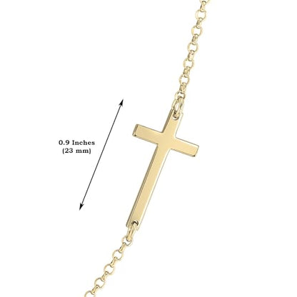 Sterling Silver Sideways Cross Necklace with Adjustable Rolo Chain and Faith Keepsake Card Gift For Women - style: 14K Gold over Sterling Silver