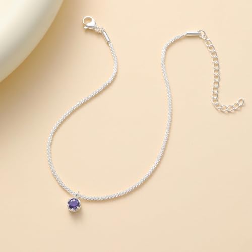 Wellike Silver Ankle Bracelets For Women Waterproof Birthstone Anklets Adjustable Sparkly Chain Silver Plated Stainless Steel Anklet Non Tarnish Jewelry - color: KKWJL185-2