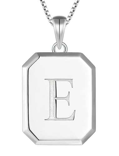 YL Initial Necklace 925 Sterling Silver Square/Round/Heart Letter Pendant A-Z Alphabet Polished Jewelry for Women - color: Letter-E, style: Square Shaped