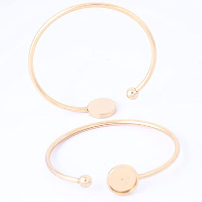 5pcs 12mm Cabochon Bracelet Base Setting Blanks Bendable Rose Gold Stainless Steel Cuff Bracelets Bangle Bezel Findings - color: gold plated