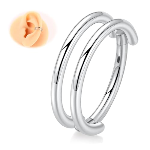 Cartilage Earring Hoop 316L Surgical Steel Conch Piercing Jewelry 16/18G Double Rows Nose Rings Hoops Hinged Segment Clicker Helix Rook Daith Piercing Jewelry 6/8/10/12mm - color: D1-Silver, size: 16G-6mm