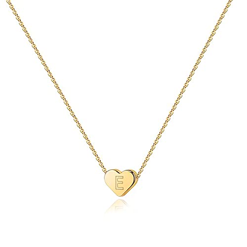 PAVOI 14K Gold Plated Tiny Heart Necklace | Dainty Necklace for Women | Personalized Letter Heart Choker | Adjustable Slider - style: - E