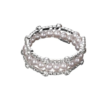 Imitition Pearl Stretch Bracelet Layers Stackable Bangle Bracelet Crystals Pearl Elastic Wristband for Women Wedding Jewelry - color: Sytle 7 Silver