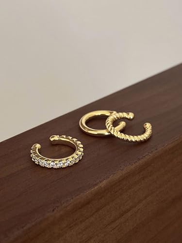 Longita Ear Cuff Earrings for Women non Piercing Ear Hoop Earrings Stainless Steel Clip On Cartilage Earring Huggie Dainty Minimal Crossed Conch Piercing Sparkling Jewelry Silver Rose Gold - color: B1- 3pcs gold set