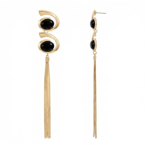 Black and Gold Earrings for Women,Geometric Statement Dangle Earrings with Long Snake Chain Tassel Pendant Earring - color: Gold