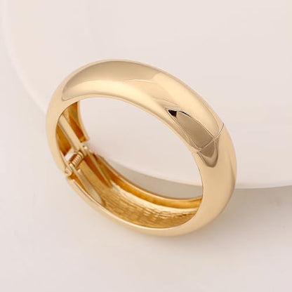 Chunky Gold Bangle Bracelets for Women Statement Bracelet for Dainty Charm Women Jewelry - color: Gold Round Bracelet