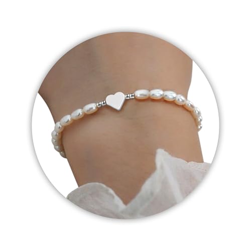 DAYANEY Pearl Bracelets for Women Gold Bracelet Silver Pearl Jewelry | Gold Bracelet Silver Pearl Jewelry Summer Gifts for Girls Dainty Daisy and Heart Bracelets Cute Floral Jewelry for Bridesmaid - style: Heart Pearl