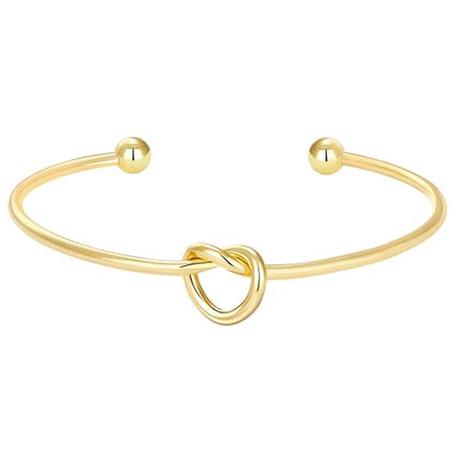 Gelbesty Infinity Love Knot Dainty Gold Bangle Bracelets for Women, 14K Gold Plated Adjustable 925 Silver Bracelet, Trendy Jewelry Gifts for Valentine's Day - color: Gold_Heart
