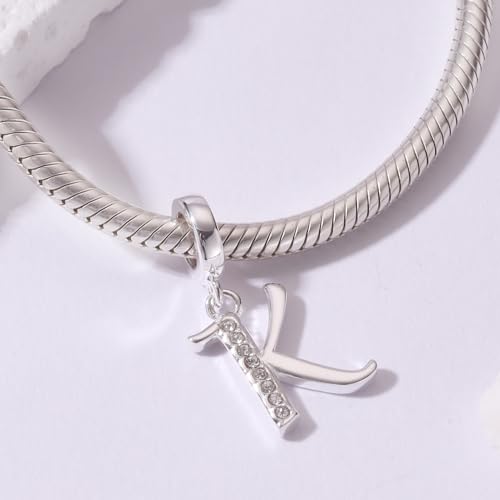 925 Sterling Silver Initial Charm fits Pandora, Gift for Mom Wife | Christmas,Birthday,Mother's Day, Anniversary, Valentine's Day - color: Letter K