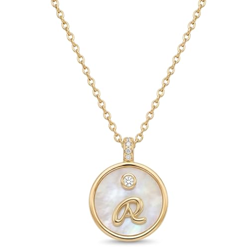 Initial Necklaces for Women Mother of Pearl Gold Letter Necklace Pendant - color: Letter R