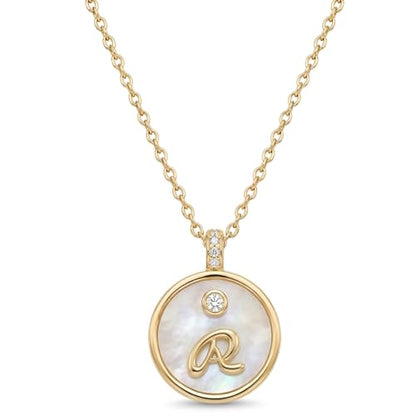 Initial Necklaces for Women Mother of Pearl Gold Letter Necklace Pendant - color: Letter R