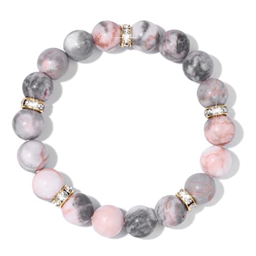 Healing Bracelet For Women Anxiety Beaded Bracelets Jewelry Healing Stone Crystal Bracelet Stress Relief Yoga Beads Chakra Bracelets Gifts For Women pink - color: zebra stone