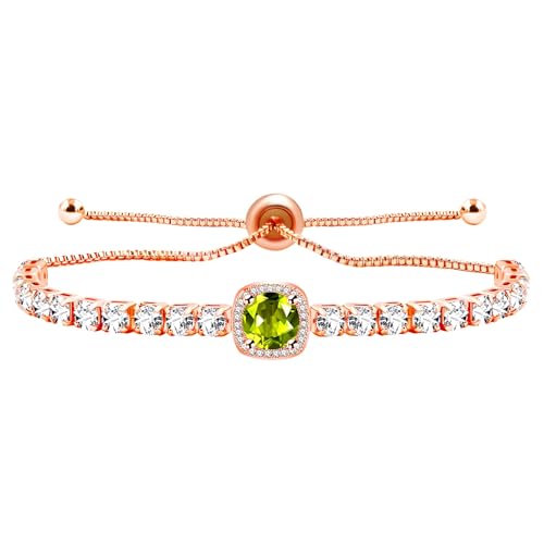 Sparkling CZ Tennis Bracelets for Women, Birthstone Slider Bolo Bracelets Trendy Birthday Valentine's Day Jewelry for Women Lady - color: Greenish