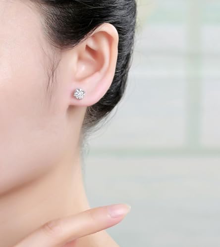 Adabele Authentic Sterling Silver Birthstone Stud Earrings 6mm 8mm Cubic Zirconia Imitation Diamond Gemstone Hypoallergenic Nickel Free Tarnish Resistant Women Fine Jewelry - color: April, size: 6mm/0.84 Carat