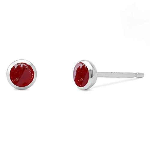 Boma Jewelry Sterling Silver Mini Circle Stud Earrings - color: Synthetic Red Coral