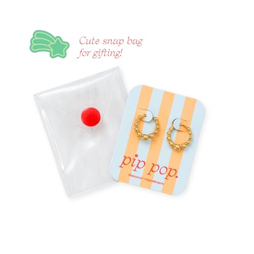 Pip Pop Gold Endless Hoops - Hypoallergenic, Waterproof, 18K Gold PVD - color: Beaded Huggie Hoop