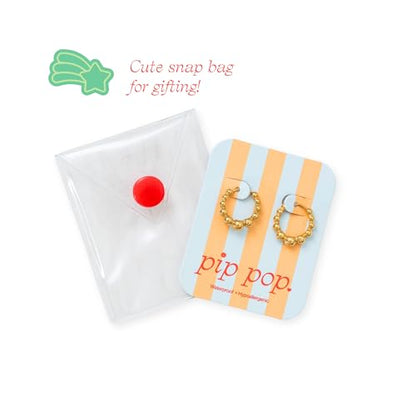Pip Pop Gold Endless Hoops - Hypoallergenic, Waterproof, 18K Gold PVD - color: Beaded Huggie Hoop