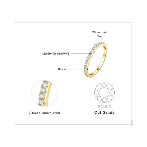 JewelryPalace 6 Stone Cubic Zirconia Half Eternity Stackable Wedding Rings for Women, 14K White Yellow Rose Gold Plated 925 Sterling Silver Promise Rings for Her, Simulated Diamond Wedding Band Ring - color: B-half eternity-yellow gold palted Brass