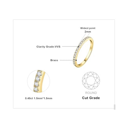 JewelryPalace 6 Stone Cubic Zirconia Half Eternity Stackable Wedding Rings for Women, 14K White Yellow Rose Gold Plated 925 Sterling Silver Promise Rings for Her, Simulated Diamond Wedding Band Ring - color: B-half eternity-yellow gold palted Brass
