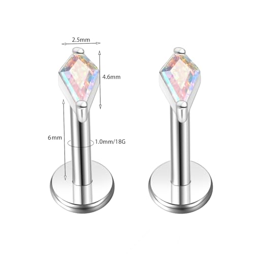 BelezaDosas G23 Hypoallergenic 18g Flat Back Studs Earrings F136 Implant Grade Titanium Tiny Press Fit Threadless Push in Cartilage Helix Labret Lip Conch Tragus Piercing Jewelry - style: style A