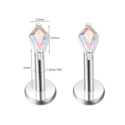 BelezaDosas G23 Hypoallergenic 18g Flat Back Studs Earrings F136 Implant Grade Titanium Tiny Press Fit Threadless Push in Cartilage Helix Labret Lip Conch Tragus Piercing Jewelry - style: style A