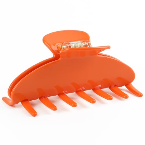 MAORULU Large Acetate Claw Clip for Women, 4'', Tangerine Orange | Acetate Hair Clips for Women Girls, For Thick Thin Curly Long Hair, Non-slip Jaw Clip, Strong Hold, Stylish French Design - color: Tangerine Orange