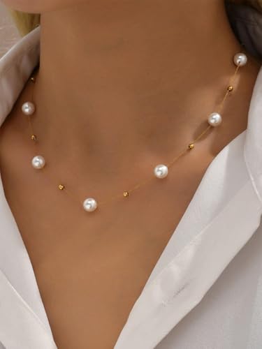 Dainty Lariat Pearl Necklace for Women, Long Gold Minimalist Charm Jewelry, Elegant Pearl Pendant Necklace Gift - color: L-Virgo constellation pendant necklace