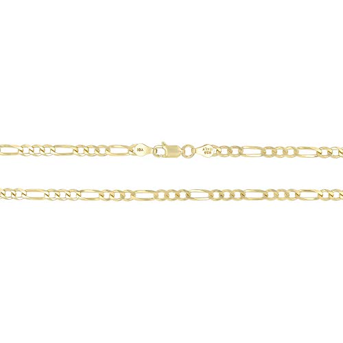 14K Gold or Rhodium Plated Silver Figaro Chain For Men | 1mm-13mm Thick | Solid 925 Figaro Italian Necklaces For Men - style: 3.50MM- Yellow