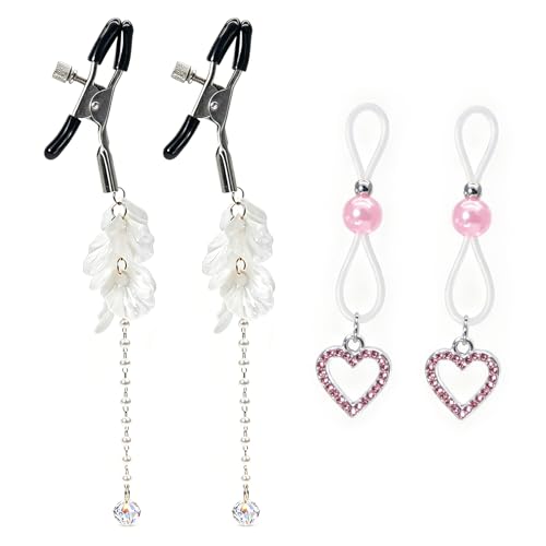 Unisex Nipple Jewelry Non Piercing Flower Pearl Dangle Fake Nipple Rings Faux Piercing Body Jewelry for Women