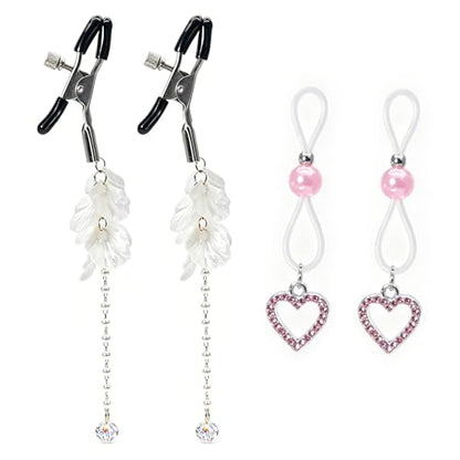 Unisex Nipple Jewelry Non Piercing Flower Pearl Dangle Fake Nipple Rings Faux Piercing Body Jewelry for Women