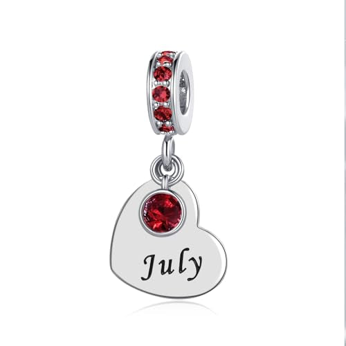 NARTGO January-December Birthstone Birthday Charm Heart Dangle Beads Jewelry Gift for Women Compatible with Pandora Bracelets & Necklaces - style: July Birthstone