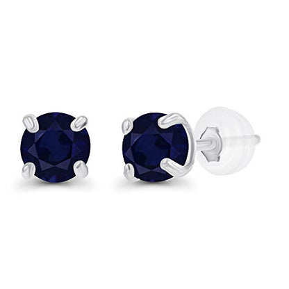 Solid 14K Gold 3mm Round Prong Set Hypoallergenic Genuine Petite Birthstone Stud Earrings - color: Blue Sapphire Genuine