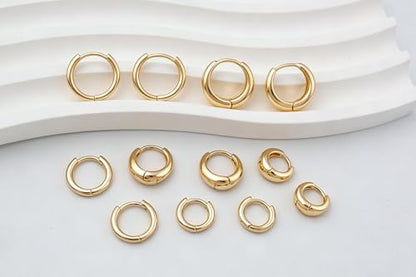HILXURY 6 Pairs Small Gold Huggie Hoop Earrings for Women, 14K Gold Plated Cartilage Piercings Hoop Earrings Hypoallergenic, Trendy Lightweight Chunky Hoops Set for Women Gifts. - color: C- Gold