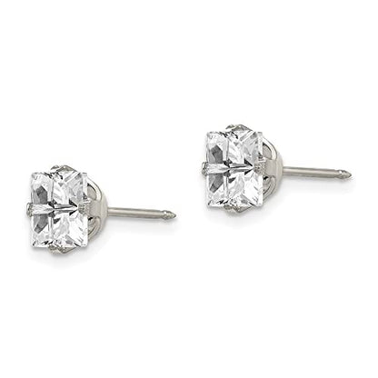 Stainless Steel 7mm Faceted Square Cubic Zirconia Piercing Earrings | Length- 0.28 in Width-0.28 in