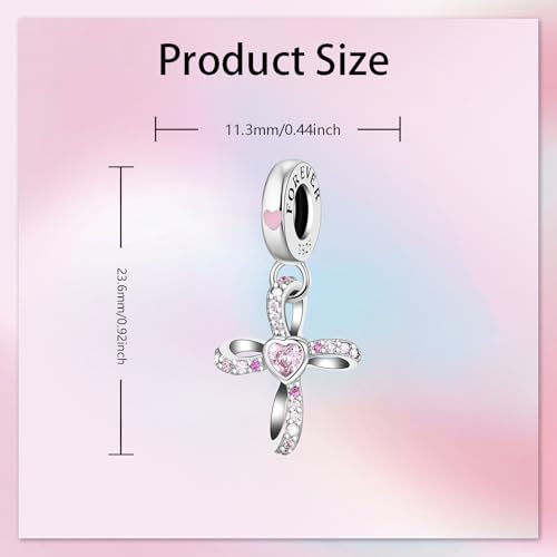 Bible Family Mom Wife Love Heart Dangle Charm 925 Sterling Silver Charms fits Bracelets and Necklace Pendant Bead Charms Jewelry Present for Women Family Friends - style: Forever Heart Cross Dangle Charm