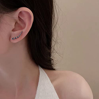 Black Rainbow Multi Color Cubic Zirconia Crawler Climbers Cuff Wrap Diamond 925 Sterling Silver Fashion Stud Pierced Sweep up Earrings for Women 7 Crystal Round CZ Hypoallergenic for Sensitive Ears Jewelry Gifts for Birthday Bff Xmas