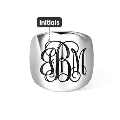 callie Custom Signet Ring - Engraved Text & Photo, Personalized Family Crest Coat Of Arms Rings, 925 Sterling Silver/Brass | Father's Day Jewelry Gifts for Men & Women - color: Monogram