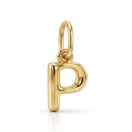Gold Puffed Initial Letter Charm - 10 Karat Gold - 3D Bubble Letter Pendant - style: Letter p