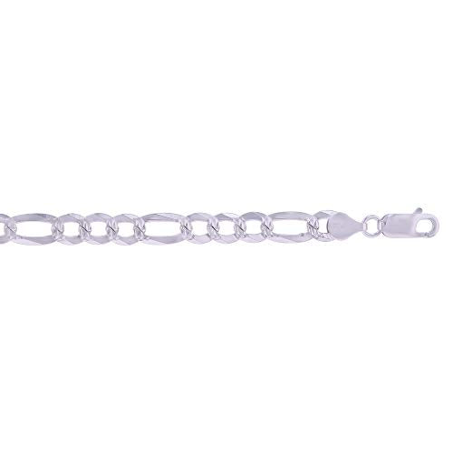 14K Gold or Rhodium Plated Silver Figaro Diamond Cut Pave Chain For Men | 1mm-13mm Thick | Solid 925 Figaro Italian Necklaces For Men - style: 6.70MM- White