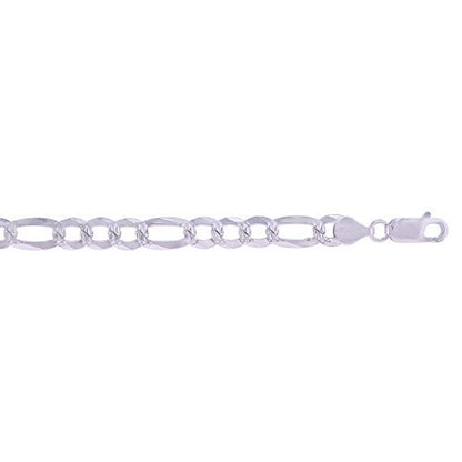 14K Gold or Rhodium Plated Silver Figaro Diamond Cut Pave Chain For Men | 1mm-13mm Thick | Solid 925 Figaro Italian Necklaces For Men - style: 6.70MM- White
