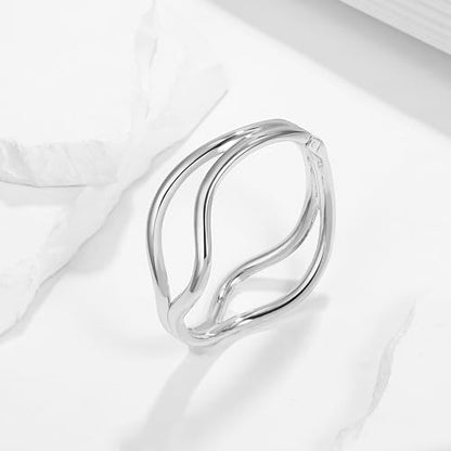 Elegance 11 designs Gold Plated Cuff Bangle Bracelets For Women Trendy Hinged Cuff Open Wide Chunky Gold Bracelet Minimalist Bangle Jewelry Gift - color: Line Bangle Silver
